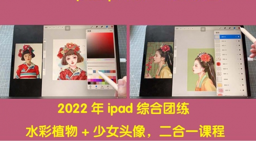 2022年ipad综合团练水彩植物+少女头像,二合一课程(40节课)