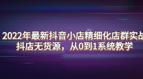 2022年最新抖音小店精细化店群实战,抖店无货源,从0到1系统教学