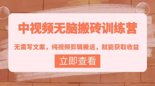 中视频无脑搬砖训练营:无需写文案,纯视频剪辑搬运,就能获取收益!